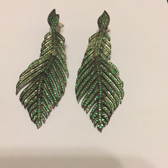 💚Tsavorite silver & 14k vermeil feather earrings - Picture 1 of 5
